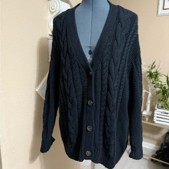 Quince Black Cable Knit Cardigan - Picture 1 of 11